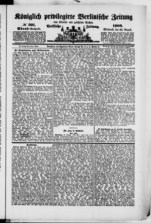 Königlich privilegirte Berlinische Zeitung von Staats- und gelehrten Sachen vom 22.08.1906