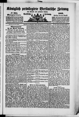 Königlich privilegirte Berlinische Zeitung von Staats- und gelehrten Sachen vom 24.08.1906