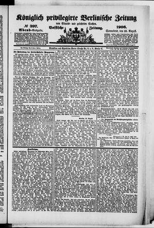 Königlich privilegirte Berlinische Zeitung von Staats- und gelehrten Sachen vom 25.08.1906