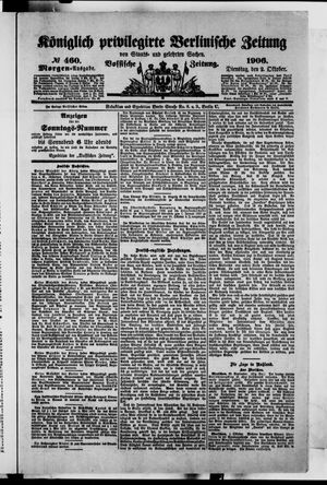 Königlich privilegirte Berlinische Zeitung von Staats- und gelehrten Sachen on Oct 2, 1906