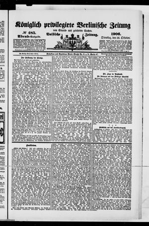 Königlich privilegirte Berlinische Zeitung von Staats- und gelehrten Sachen vom 16.10.1906