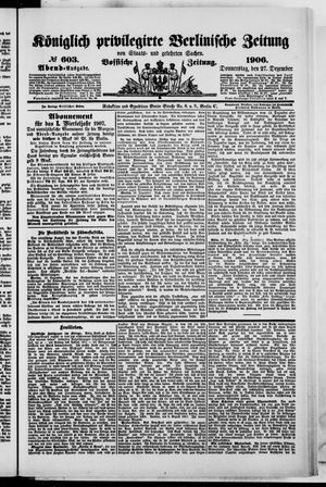 Königlich privilegirte Berlinische Zeitung von Staats- und gelehrten Sachen vom 27.12.1906