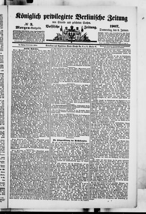 Königlich privilegirte Berlinische Zeitung von Staats- und gelehrten Sachen vom 03.01.1907