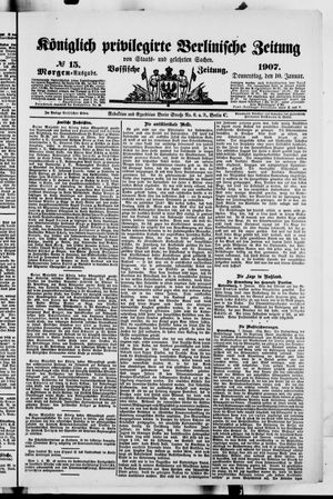Königlich privilegirte Berlinische Zeitung von Staats- und gelehrten Sachen vom 10.01.1907