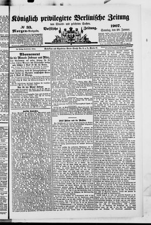 Königlich privilegirte Berlinische Zeitung von Staats- und gelehrten Sachen on Jan 20, 1907