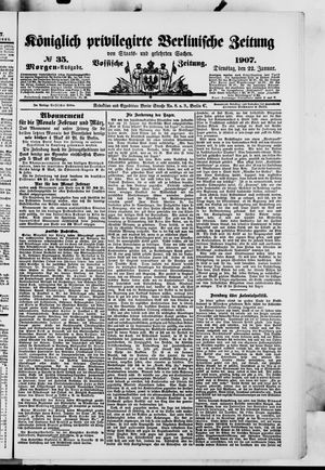 Königlich privilegirte Berlinische Zeitung von Staats- und gelehrten Sachen vom 22.01.1907