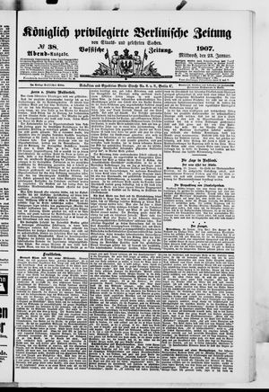 Königlich privilegirte Berlinische Zeitung von Staats- und gelehrten Sachen on Jan 23, 1907