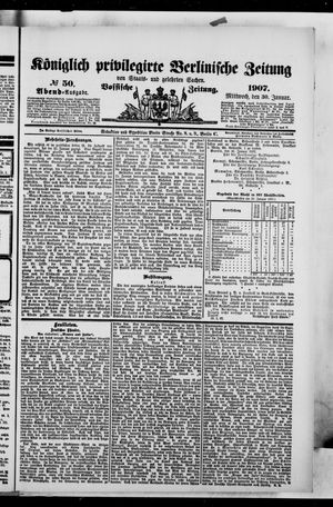 Königlich privilegirte Berlinische Zeitung von Staats- und gelehrten Sachen vom 30.01.1907