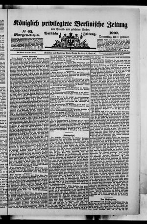 Königlich privilegirte Berlinische Zeitung von Staats- und gelehrten Sachen vom 07.02.1907