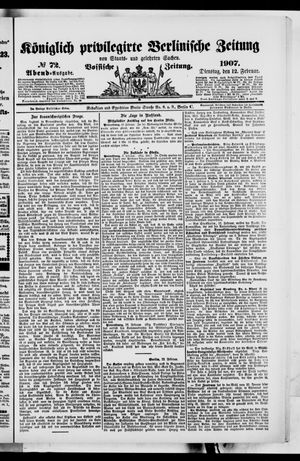 Königlich privilegirte Berlinische Zeitung von Staats- und gelehrten Sachen vom 12.02.1907