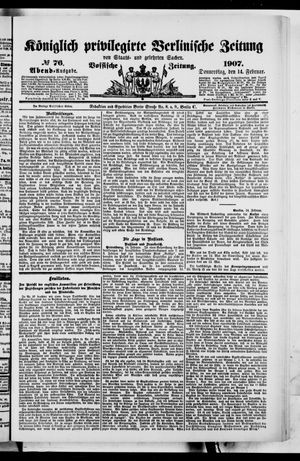 Königlich privilegirte Berlinische Zeitung von Staats- und gelehrten Sachen vom 14.02.1907