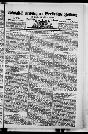 Königlich privilegirte Berlinische Zeitung von Staats- und gelehrten Sachen vom 16.02.1907