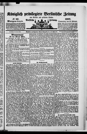 Königlich privilegirte Berlinische Zeitung von Staats- und gelehrten Sachen vom 21.02.1907