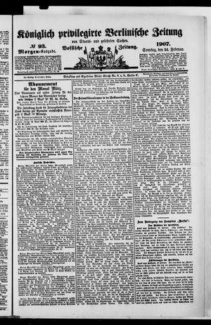 Königlich privilegirte Berlinische Zeitung von Staats- und gelehrten Sachen on Feb 24, 1907