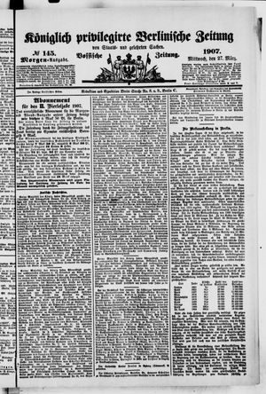 Königlich privilegirte Berlinische Zeitung von Staats- und gelehrten Sachen on Mar 27, 1907