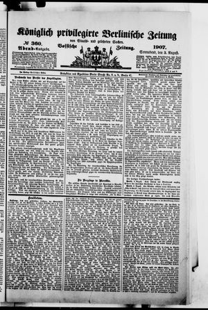 Königlich privilegirte Berlinische Zeitung von Staats- und gelehrten Sachen vom 03.08.1907