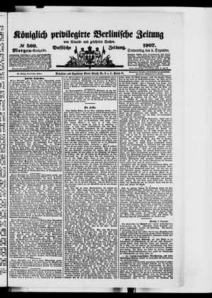 Königlich privilegirte Berlinische Zeitung von Staats- und gelehrten Sachen vom 05.12.1907