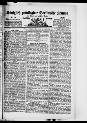 Königlich privilegirte Berlinische Zeitung von Staats- und gelehrten Sachen on Jan 9, 1908