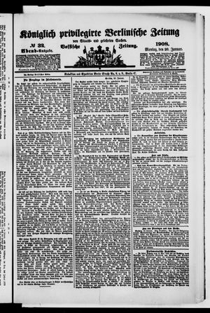 Königlich privilegirte Berlinische Zeitung von Staats- und gelehrten Sachen vom 20.01.1908