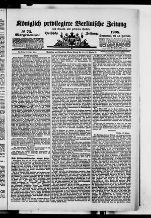 Königlich privilegirte Berlinische Zeitung von Staats- und gelehrten Sachen on Feb 13, 1908