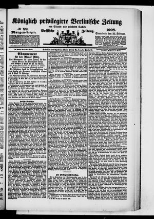 Königlich privilegirte Berlinische Zeitung von Staats- und gelehrten Sachen on Feb 22, 1908