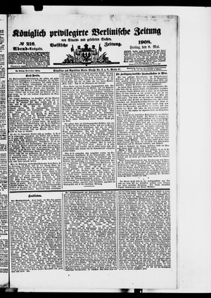 Königlich privilegirte Berlinische Zeitung von Staats- und gelehrten Sachen on May 8, 1908