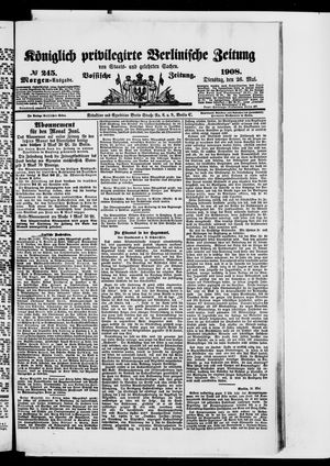 Königlich privilegirte Berlinische Zeitung von Staats- und gelehrten Sachen vom 26.05.1908