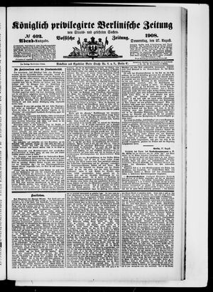Königlich privilegirte Berlinische Zeitung von Staats- und gelehrten Sachen vom 27.08.1908