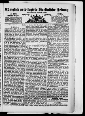 Königlich privilegirte Berlinische Zeitung von Staats- und gelehrten Sachen vom 10.09.1908