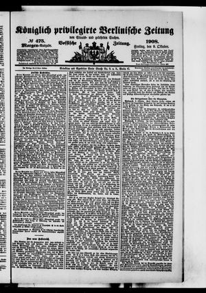 Königlich privilegirte Berlinische Zeitung von Staats- und gelehrten Sachen vom 09.10.1908