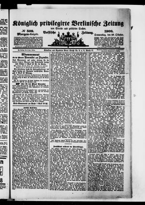 Königlich privilegirte Berlinische Zeitung von Staats- und gelehrten Sachen vom 29.10.1908