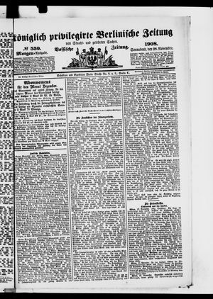Königlich privilegirte Berlinische Zeitung von Staats- und gelehrten Sachen vom 28.11.1908