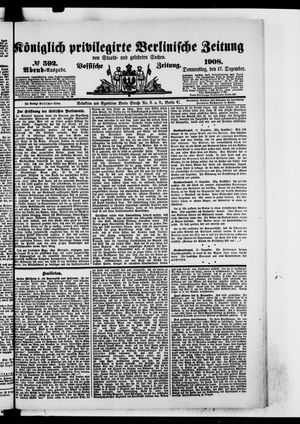 Königlich privilegirte Berlinische Zeitung von Staats- und gelehrten Sachen vom 17.12.1908