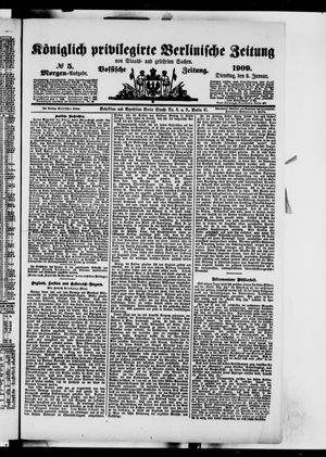 Königlich privilegirte Berlinische Zeitung von Staats- und gelehrten Sachen vom 05.01.1909