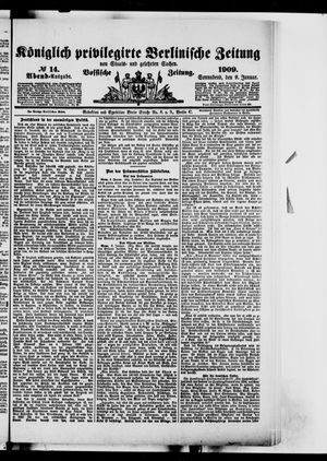 Königlich privilegirte Berlinische Zeitung von Staats- und gelehrten Sachen vom 09.01.1909
