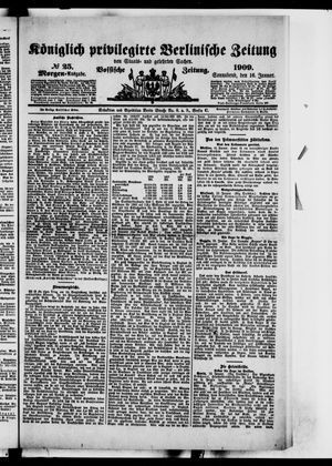 Königlich privilegirte Berlinische Zeitung von Staats- und gelehrten Sachen vom 16.01.1909
