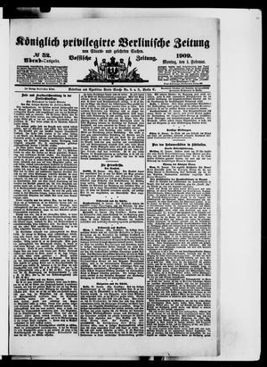 Königlich privilegirte Berlinische Zeitung von Staats- und gelehrten Sachen vom 01.02.1909