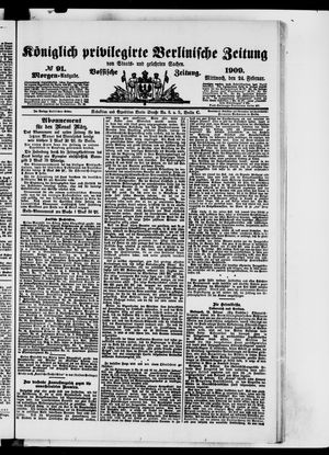 Königlich privilegirte Berlinische Zeitung von Staats- und gelehrten Sachen vom 24.02.1909
