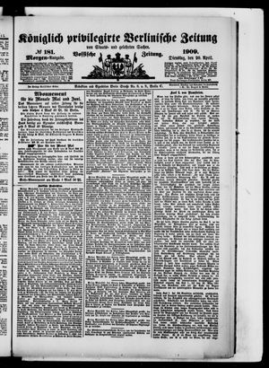 Königlich privilegirte Berlinische Zeitung von Staats- und gelehrten Sachen vom 20.04.1909
