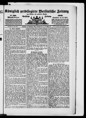 Königlich privilegirte Berlinische Zeitung von Staats- und gelehrten Sachen vom 24.04.1909