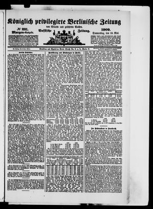 Königlich privilegirte Berlinische Zeitung von Staats- und gelehrten Sachen vom 13.05.1909