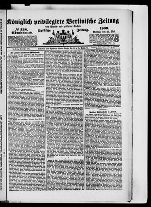 Königlich privilegirte Berlinische Zeitung von Staats- und gelehrten Sachen vom 24.05.1909
