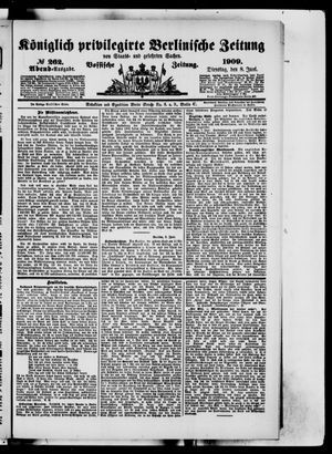 Königlich privilegirte Berlinische Zeitung von Staats- und gelehrten Sachen vom 08.06.1909