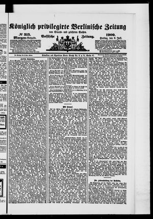 Königlich privilegirte Berlinische Zeitung von Staats- und gelehrten Sachen vom 09.07.1909