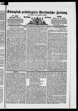 Königlich privilegirte Berlinische Zeitung von Staats- und gelehrten Sachen vom 27.08.1909