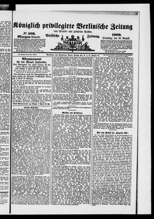 Königlich privilegirte Berlinische Zeitung von Staats- und gelehrten Sachen vom 31.08.1909