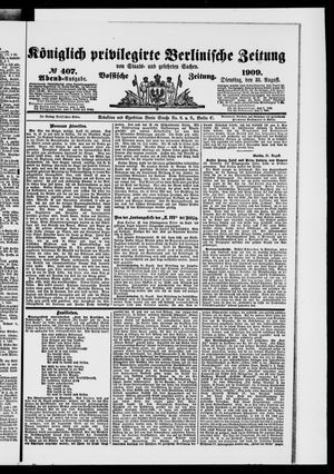 Königlich privilegirte Berlinische Zeitung von Staats- und gelehrten Sachen on Aug 31, 1909