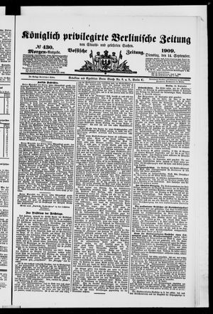 Königlich privilegirte Berlinische Zeitung von Staats- und gelehrten Sachen vom 14.09.1909