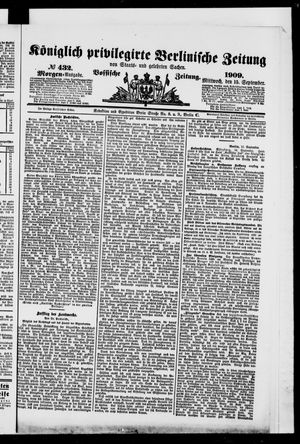 Königlich privilegirte Berlinische Zeitung von Staats- und gelehrten Sachen vom 15.09.1909