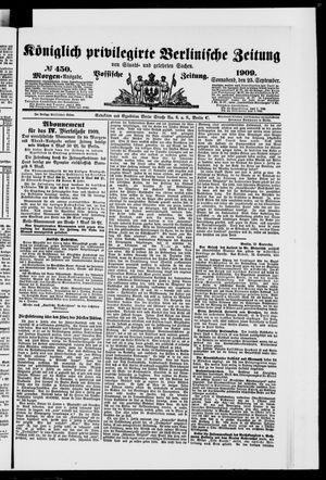 Königlich privilegirte Berlinische Zeitung von Staats- und gelehrten Sachen vom 25.09.1909